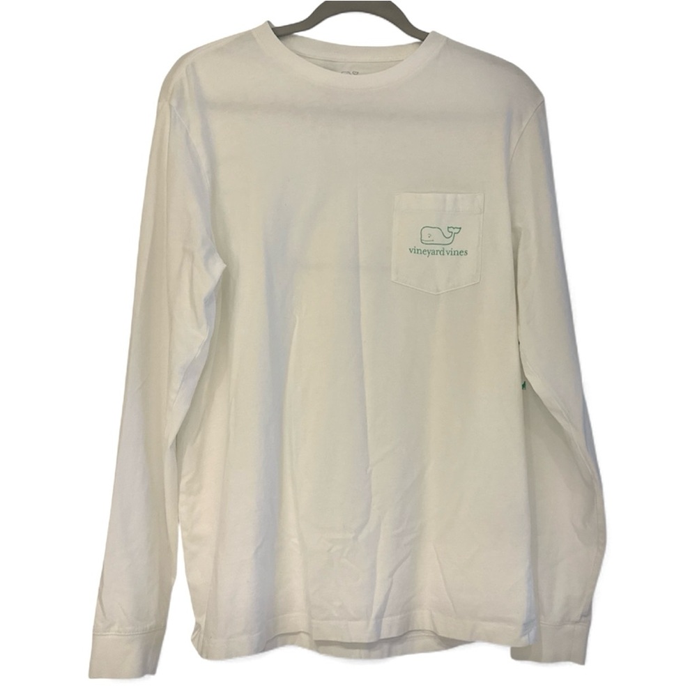 Vineyard Vines White Long Sleeve Shirt with Teal Logo